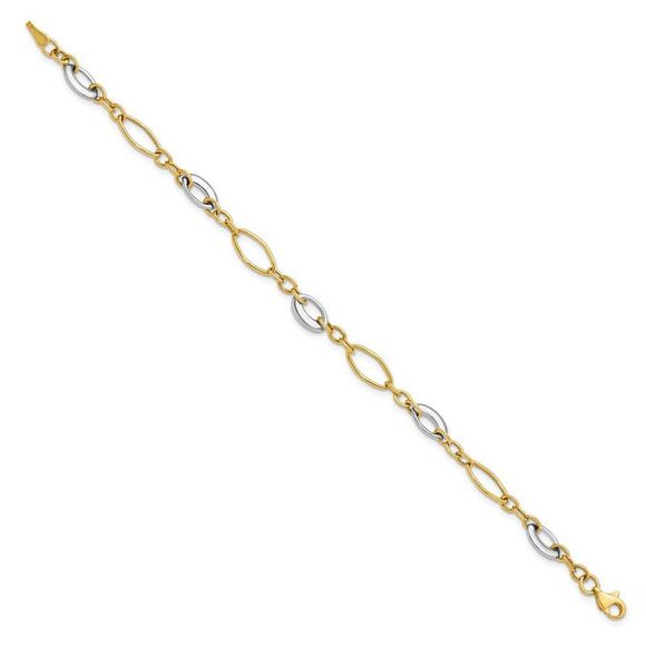 14k Two Tone Gold 6mm Polished Oval Link Chain Bracelet, 7.25 Inch - Picture 2 of 6